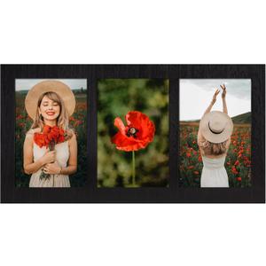 4x6 Collage Picture Frames, 3 Picture Frame 4x6, Rustic Black Wood Frame with Tempered Glass, 3 Opening 4 by 6 Photo Frame Wall Decor or Tabletop, 1 Pack