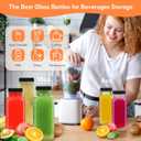 STARSIDE 12 oz Glass Juice Bottles with Lids 12 Pack - Square Reusable Drinking Jars for Juicing, Milk, Kombucha - Includes 1 Bottle Brush, 12 Colored Labels