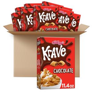 Kellogg's Krave Cold Breakfast Cereal, 7 Vitamins and Minerals, Kids Snacks, Chocolate (10 Boxes), BBD 8/18/2025