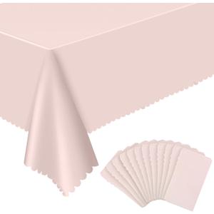 12 Pack Plastic Light Pink Tablecloths, 54 X 108Inch Baby Pink Tablecloth Scalloped Mother's Day Table Cloth for Rectangle Tables Disposable Table Cover for Easter Bridal Shower Tea Party Wedding
