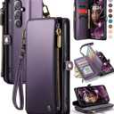 Defencase Compatible with Samsung Galaxy S24 FE Case Wallet with RFID Blocking Card Holder for Women Men, PU Leather Magnetic Snap Flip Zipper Strap Wallet Phone Case for Galaxy S24 FE 5G 6.7", Purple