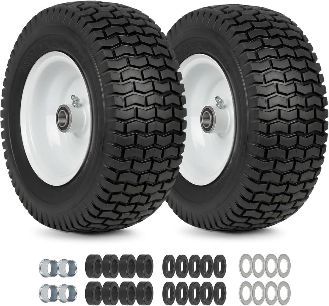 GICOOL 13x5.00-6 Flat Free Lawn Mower Tire and Wheel, 13x5-6 Riding Lawnmower Tire with 3"-6" Centered Hub and 3/4" & 5/8" Bearings, Tractor Turf Tire Turf-Friendly, 2 Pack