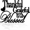 Thankful Grateful Blessed Wall Decor Black Metal Wall Art Thankful Grateful and Truly Blessed Sign Home Decor Entryway Living Room Decoration Signs - 12 Inches