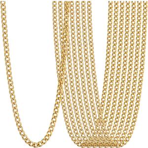 24PCS Gold Curb Necklace Chains for Jewelry Making 2MM 18K Gold PVD Plated Stainless Steel Curb Link Chains Bulk for DIY Necklace