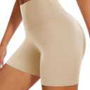 DHSO High Waisted Biker Shorts for Women-5" Spandex Tummy Control Athletic Workout Running Yoga Gym Shorts Pants Gifts(Light Khaki, S-M)