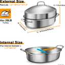 Large Roasting Pan with Rack and Lid, Gifts for mom women wife, Stainless Steel Large Oval Roaster, Nonstick Oven Cookware for Turkey Chicken, 21 Inch