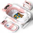AVIDOR Baby Bathtub,Collapsible Bathtub for Newborn to Toddler,Durable Essential Infant Bath Tub,Portable Travel Baby Tub with Soft Cushion,No-Slip Hanging and Detachable(Pink)