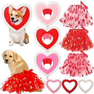 9 Pcs Valentines Dog Costume, Dog Valentines Outfit Including Heart Shaped Rope Toy Hearts Pet Hat and Sequin Tutu Skirt for Pet Holiday Birthday Wedding Party(Small)