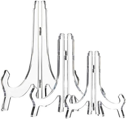 HESTYA 3 Pieces 4.5/7/9.8 Inch Clear Acrylic Easels Display Stands Plate Stands Holders to Display Pictures or Other Items for Weddings, Birthdays, Home Decoration, Tables