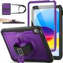 SEYMAC stock Case for iPad A16 11-inch Case 2025/ for iPad 11th/ 10th Generation 10.9'' 2022, Protective with Screen Protector, Pen Holder, Rotate Stand, Loop Nylon Hand Strap, Shoulder Strap, Purple