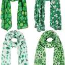 Patelai 4 Pieces Women's St. Patrick's Shamrock Scarf Irish Green Clover St. Patrick's Day Printed Shamrock Scarf for Women Holiday Outfits Accessories