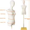 Female Mannequin Torso Dress Forms for Sewing Manicanequin Body Gold Metal Stand Detachable Head for Clothing Dress Jewelry Display, No Hands
