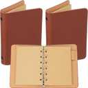PATIKIL 6 Ring Binder Cover, 2 Pack A7 Kraft Leather Notebook Binder Mini Refillable Loose Leaf Personal Planner with 50 Sheets Paper, Brown