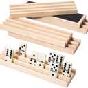 Wooden Domino Holders for Classic Games, Set of 6 Domino Racks for Family Tile Games, Mexican Train Accessories Domino Trays