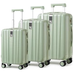 Hanke Luggage Sets 3 piece Carry On Luggage with Wheels PC Hard Shell Suitcases Lightweight Checked Travel Luggage Large Travel Suitcase Woman Men 20/24/29 Inch(Bamboo Green)
