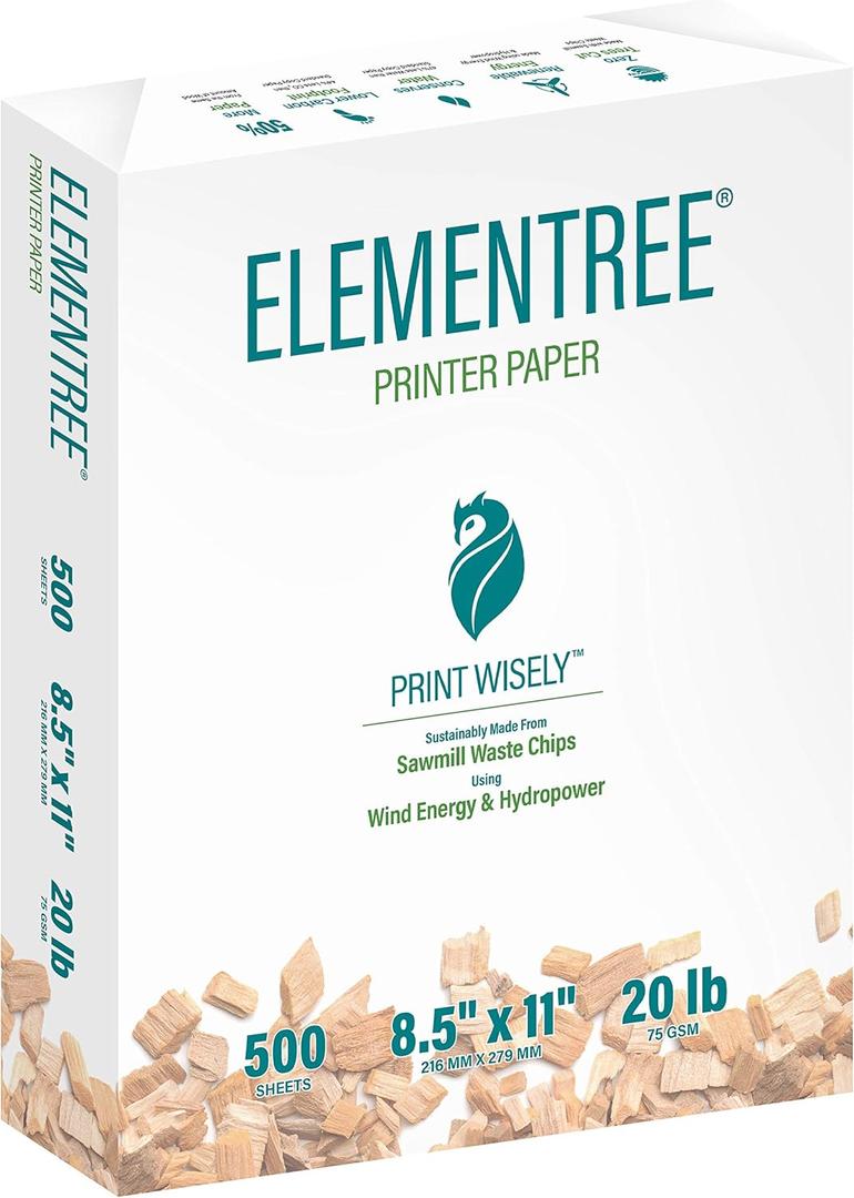 Elementree Sustainable Printer Paper 8.5 x 11 White, 20-Pound Printer Paper, 500 Sheets Multipurpose Blank Paper for Everyday Office Supplies Essentials, Copy Paper for Printer (00918)