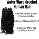 Knotless Pre-Separated Water Wave Human Hair Feather Crochet Hair Extensions Lightweight Reusable Crochet Hair Extensions Natural Color 16inch 120g