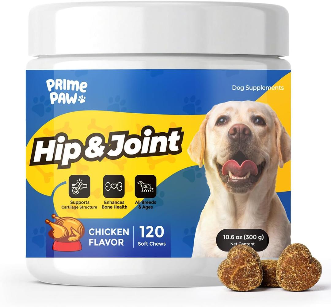 Hip & Joint Supplement for Dogs with Glucosamine Chondroitin MSM | Advanced Mobility Chews for Joint Pain Relief, Supports Healthy Hips All Breeds Sizes, Chicken Flavor, 120 Count, W/Turmeric