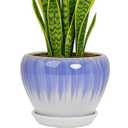 Deep Dream 8 Inch Plant Pots- Ceramic Pots for Plants with Drainage Hole and Saucer, Large Planter Pot for Indoor Plants Outdoor Decor, White&Blue