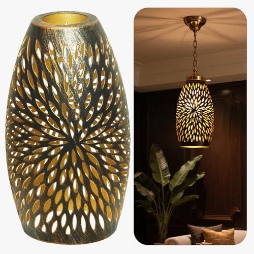 Pendant Light Shade Replacement, Metal Lampshade with 1-5/8" Fitter, 7.8" Height and 4.7" Diameter Etched Hollowed Lamp Shade, Antique Bronze Oval Shaped Cover for Chandelier Pendant Light Wall Lamp