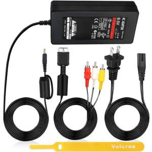 Power Cord and AV Cable for PS2, AC Power Adapter Charger Compatible with PlayStation 2 PS2 Slim A/C 70000 Gaming Console, Portable Safe Charging Replacement Set