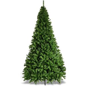 CHEFJOY Artificial Christmas Pine Tree, Unlit Hinged Life-Like Pine Tree with PVC Leaves & Sturdy Metal Base, Easy Setup Full Spruce Xmas Tree for Indoor Outdoor Decoration, Green (9ft)