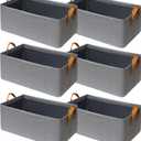 SNWDN 6 Pack Closet Cloth Storage Bins for Shelves, Medium Storage Baskets for Shelves, Fabric Bins for Closet organization with Handles Gray 15''L x 10''W x 8''H (Grey)