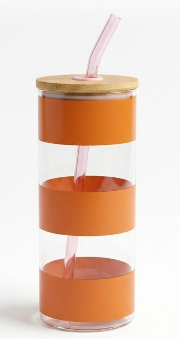 Pandaloo® Glass Cups With Lids and Straws -20 Fl Oz- Perfect Size Iced Coffee Cup - Smoothie Cup With Bamboo Lid and On the go Lid - Glass Tumbler With Straw (1 Count (Pack of 1), Autumn Gold)