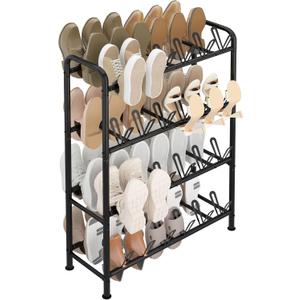 STORAGE MANIAC 48 Pairs Vertical Shoe Rack, Wing Large Metal Shoe Organizer for Closet, Entryway, Garage, Hallway, Double-Sided Shoes Shelf for Space Saving, Black 4-Tier