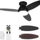 Flush Mount Ceiling Fans with Lights 42 Inch, 3 Blade LED Low Profile Ceiling Fans with Remote for Bedroom Living Room Patio, Dimmable, 3CCT, Quiet Reversible DC Motor, Black