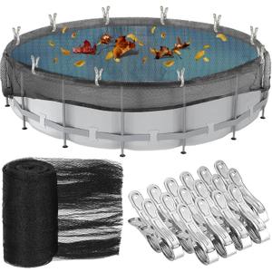 24 Feet Round Pool Leaf Net Cover for Above Ground Pool, 24ft Winter Cover Mesh Cover with 16Pcs Large Metal ClipsPool Safety Net Fits 24FT Above Ground Pool, Keeps Leaves Out of Your Pool