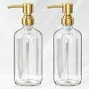 AmazerBath Soap Dispenser, 2 Pack Glass Soap Dispenser with Pump Stainless Steel, 17 Oz Clear Gold Hand Soap Dispensers for Bathroom and Kitchen