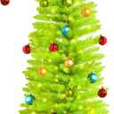 5FT Whimsical Christmas Tree Prelit, Artificial Bent Lime Green Christmas Tree with Lights and Hanging Ball Ornaments Metal Stand for Xmas Holiday Party Supplies Home Decorations Indoor