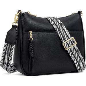 Peacocktion Crossbody Purses for Women Trendy Designer Vegan Leather Hobo Bags with Wide Shoulder Strap (Black)