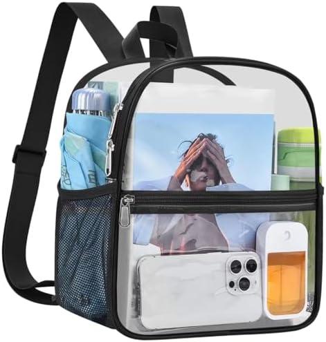 USPECLARE Clear Backpack Stadium Approved 12X11x6, Waterproof Clear Bag Stadium Backpack for Concert Work Sport Event (Black)