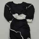 Fisoew Womens Sweatsuits 2 Piece Set Crewneck Sweatshirts High Waisted Skort Skirts Tennis Running Tracksuits Shorts Sets (Small, Black)