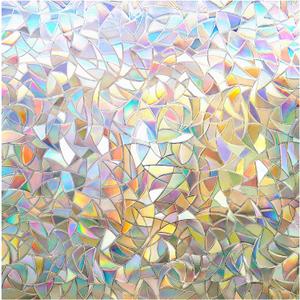 rabbitgoo Window Privacy Film Rainbow Film Decorative Window Sticker, 3D Static Stained Glass Cling Tint for Home Heat Control Non-Adhesive, 23.6 x 78.7 inches (Clear)