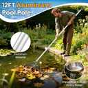 Pool Pole, 12FT Telescopic Pool Cleaning Pole, Professional Aluminum Swimming Pool Poles, 1-1/4" Universal Connector for Skimmer Net, Brush & Vacuum Head