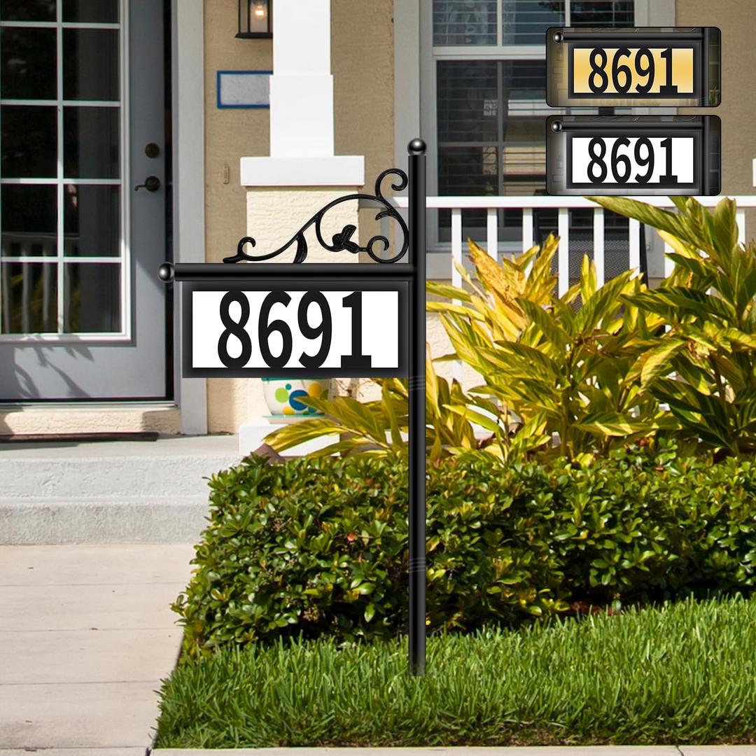 Metal Solar Address Signs for Yard with Warm White & Cold White - 50 Customizable (from 0 to 9) Solar House Numbers for Outside, Weather-Resistant LED Illuminated Plaques