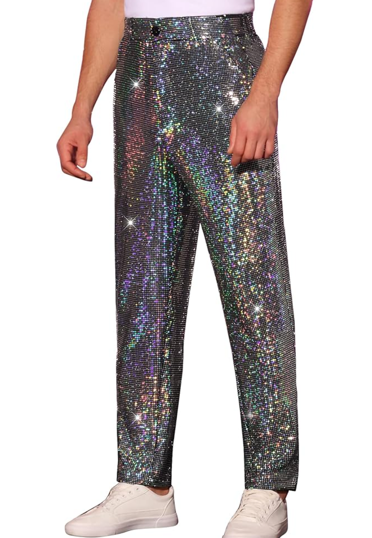 Lars Amadeus Sequins Pants for Men's Party Disco Shiny Sparkly Straight Leg Trousers, Size S