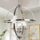 Treekee 20'' Globe Chandelier Brushed Nickel Chandeliers, 4-Light Modern Orb Chandelier, Luxurious Hanging Light Fixture with Glass Shade, Pendant Light for Dining Room Entryway Living Room