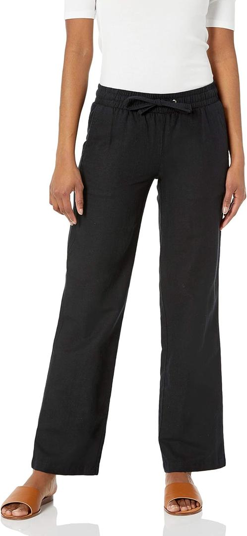Amazon Essentials Women's Pull On Linen Blend Drawstring Relaxed Fit Wide Leg Pant (XL, Black)