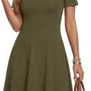 LYANER Women's Scoop Neck Short Sleeve Skater Dress Casual Ruffle A Line Fit and Flare Mini Dresses (Medium)