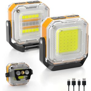 Rechargeable Work Light, 2Pack 1200LM Double-Sided Portable Work Lights with 8 Modes, Magnetic Inspection Light with 1/4" Tripod Mount, 360 Rotatable Stand for Car Repair, Garage, Emergency