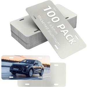 100 Pack Sublimation License Plate Blanks, 6"x12"x0.65mm Metal Aluminum Sublimation License Plate Tag, Heat Thermal Transfer License Plate Blanks for DIY Picture Custom Design, White