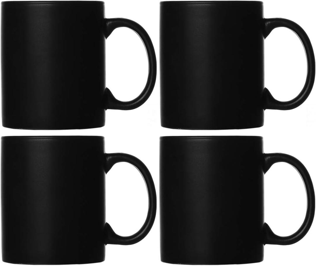 Smilatte M010 Matte Black Porcelain Coffee Mugs, 12 oz Classic Ceramic Cup with Handle for Latte Cappuccino Tea, set of 4