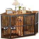 APRILSOUL 53 inch Furniture Dog Crate Corner, Dog Kennel Corner Wooden End Table with Bowl, Indoor Pet Crates Corner Side Table for Small/Medium/Large Dog, Wide Top Perfect for Limited Room