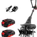 MZK 20V Cordless Tiller Cultivator with Steel Tines,8-inch Wide Battery Powered Garden Cultivator, 360RPM Electric Mini Tiller for Lawn/Gardening/Soil Cultivation(2 * 2AH Battery&Charger Included)