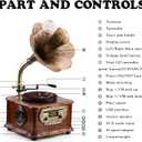 Wooden Phonograph Gramophone Turntable CD Player Stereo System Control 33/45 RPM FM AUX USB Ouput Bluetooth 4.2