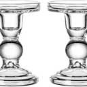 Glass Candle Holder Set of 4, Clear Candlestick Holders for Pillar Candles, 4.5" H, Candle Stand Decorations for Living Room